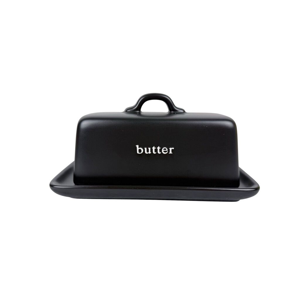Butter Dish Expressions Signature Black Ceramic Dishwasher Save 7" x 3.8"